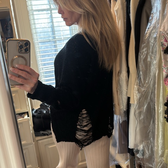 Black relaxed sweater purposefully shredded look. Very soft comf very good cond - Picture 3 of 7